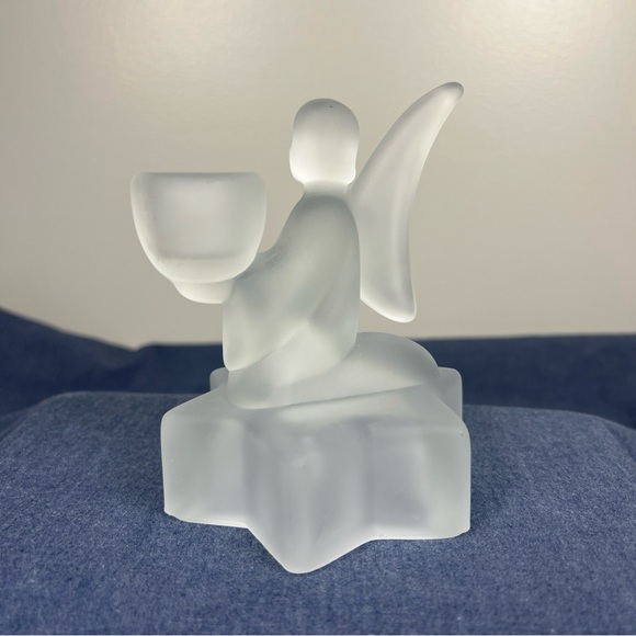Vintage 1980s   LE Smith Frosted Glass Angel On Star Candlestick Holder  4 3/4" - Picture 12 of 12